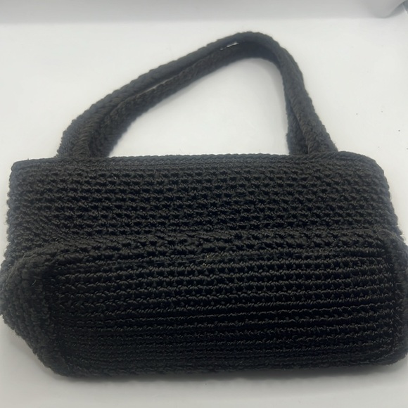 The Sak Elliot Lucca black crocheted mini top handle bag/purse small size zipper - Picture 2 of 16